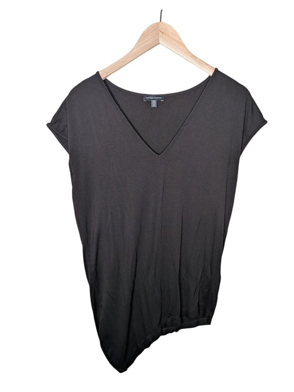 Universal Standard Black Asymmetrical Hem V-Neck Top XS 10-12